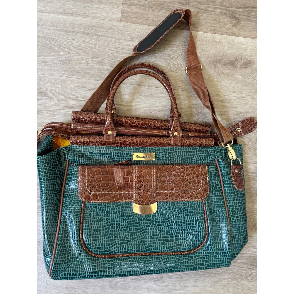 Samantha Brown Teal Brown Croc Embossed Travel Tote Bag Carry On Shoulder Bag